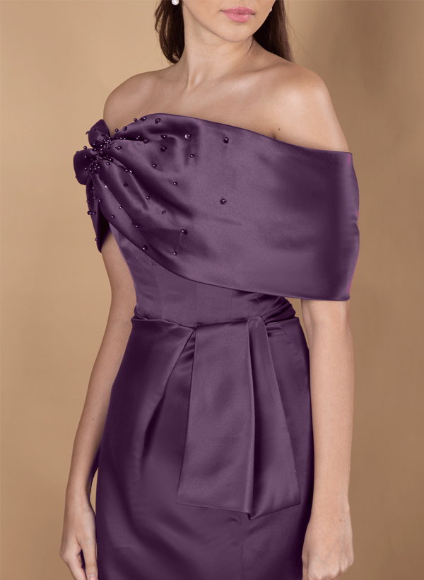 Sheath/Column Off-The-Shoulder Sleeveless Satin Cocktail Dresses With Bow(s)