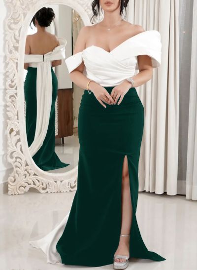 Trumpet/Mermaid Satin/Elastic Satin Evening Dresses With High Split