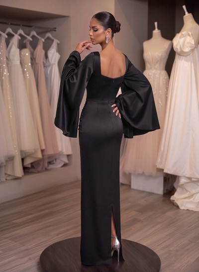 Sheath/Column Off-The-Shoulder Long Sleeves Silk Like Satin Evening Dresses