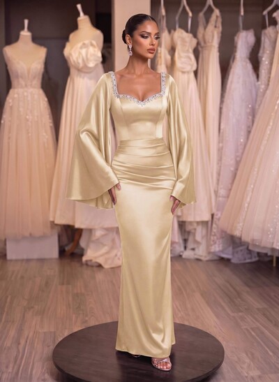 Sheath/Column Off-The-Shoulder Long Sleeves Silk Like Satin Evening Dresses