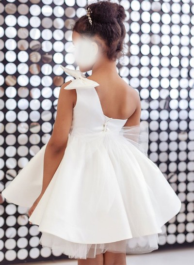 Ball-Gown One-Shoulder Sleeveless Satin Flower Girl Dresses With Bow(s)