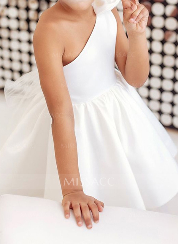 Ball-Gown One-Shoulder Sleeveless Satin Flower Girl Dresses With Bow(s)