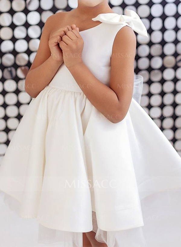 Ball-Gown One-Shoulder Sleeveless Satin Flower Girl Dresses With Bow(s)