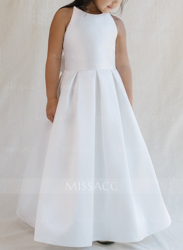 A-Line Scoop Neck Sleeveless Satin Flower Girl Dresses With Bow(s)