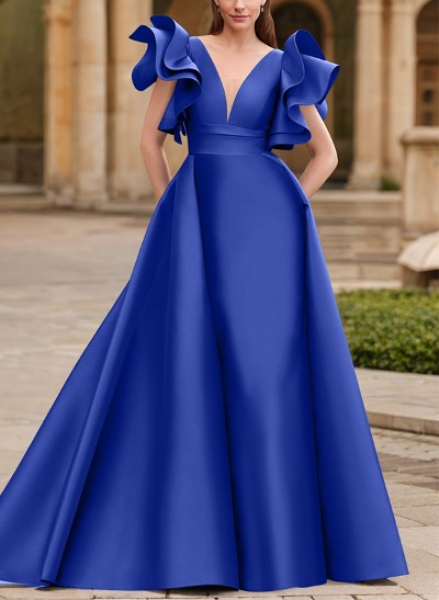 A-Line V-Neck Sleeveless Satin Mother Of The Bride Dresses With Ruffle
