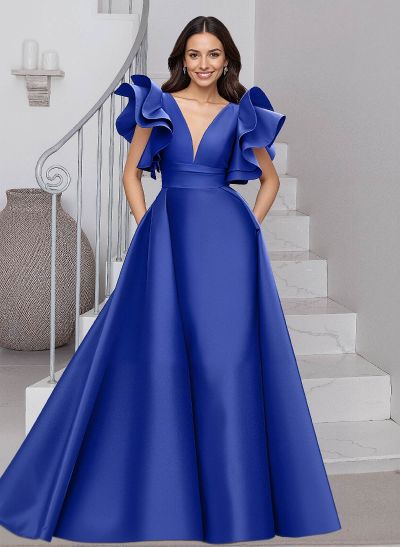 A-Line V-Neck Sleeveless Satin Mother Of The Bride Dresses With Ruffle