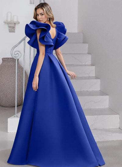 A-Line V-Neck Sleeveless Satin Mother Of The Bride Dresses With Ruffle