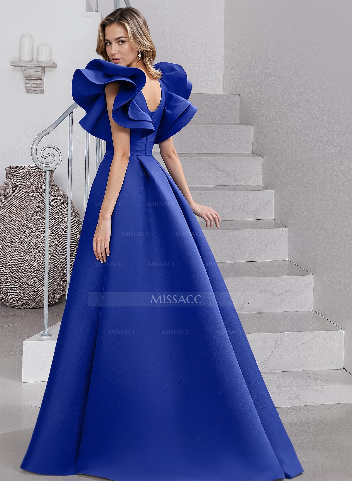 A-Line V-Neck Sleeveless Satin Mother Of The Bride Dresses With Ruffle