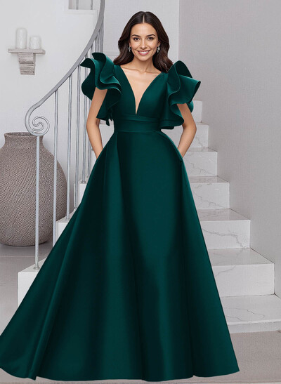 A-Line V-Neck Sleeveless Satin Mother Of The Bride Dresses With Ruffle