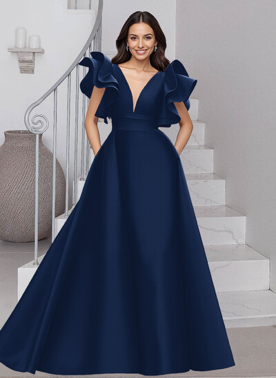 A-Line V-Neck Sleeveless Satin Mother Of The Bride Dresses With Ruffle