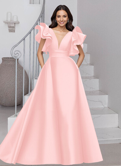 A-Line V-Neck Sleeveless Satin Mother Of The Bride Dresses With Ruffle