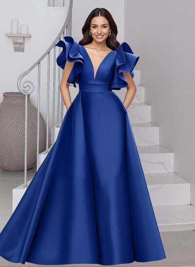 A-Line V-Neck Sleeveless Satin Mother Of The Bride Dresses With Ruffle