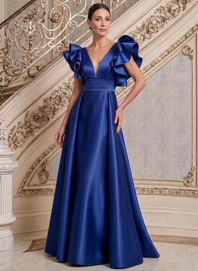 A-Line V-Neck Sleeveless Satin Mother Of The Bride Dresses With Ruffle