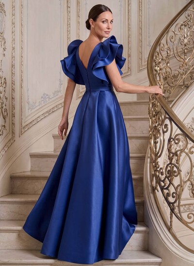 A-Line V-Neck Sleeveless Satin Mother Of The Bride Dresses With Ruffle