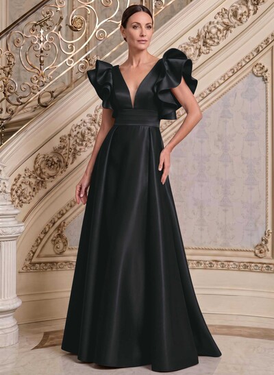 A-Line V-Neck Sleeveless Satin Mother Of The Bride Dresses With Ruffle