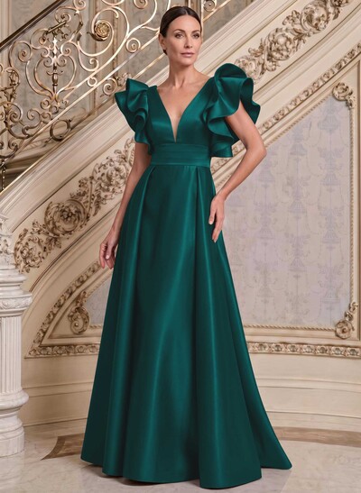 A-Line V-Neck Sleeveless Satin Mother Of The Bride Dresses With Ruffle