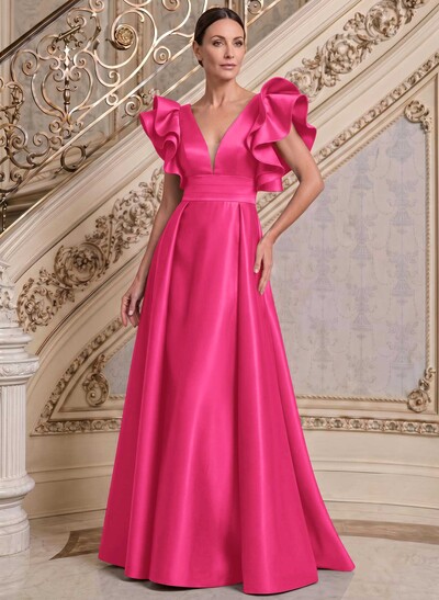 A-Line V-Neck Sleeveless Satin Mother Of The Bride Dresses With Ruffle