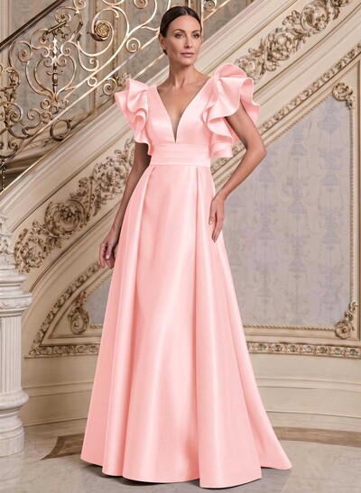 A-Line V-Neck Sleeveless Satin Mother Of The Bride Dresses With Ruffle