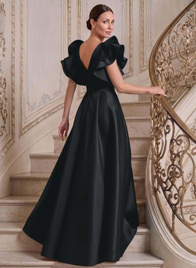 A-Line V-Neck Sleeveless Satin Mother Of The Bride Dresses With Ruffle
