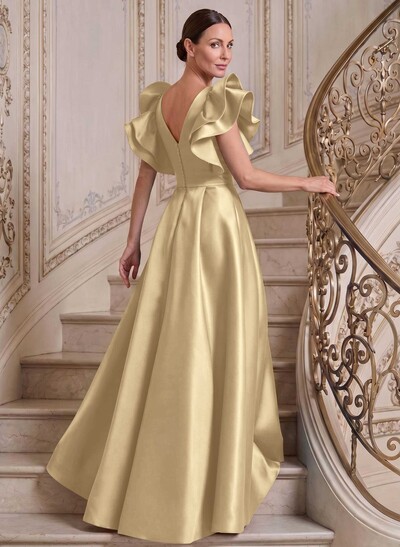 A-Line V-Neck Sleeveless Satin Mother Of The Bride Dresses With Ruffle