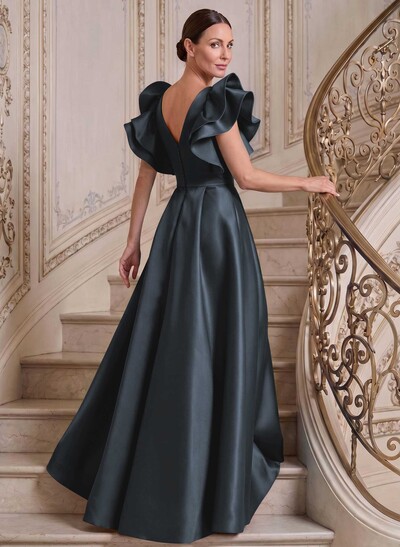 A-Line V-Neck Sleeveless Satin Mother Of The Bride Dresses With Ruffle