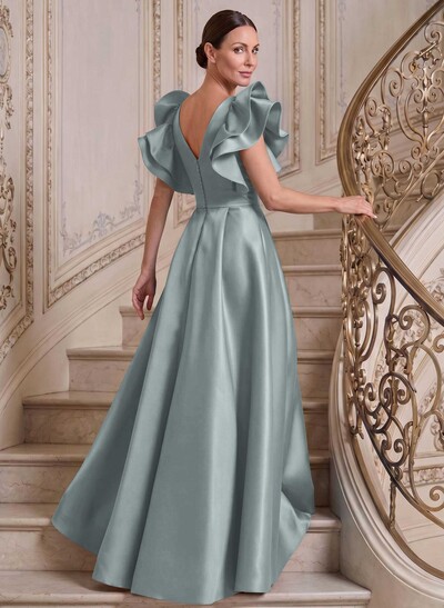 A-Line V-Neck Sleeveless Satin Mother Of The Bride Dresses With Ruffle