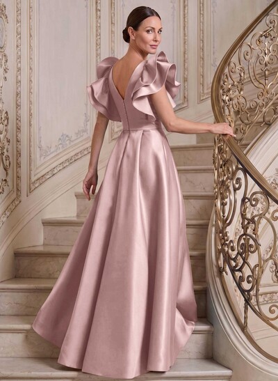 A-Line V-Neck Sleeveless Satin Mother Of The Bride Dresses With Ruffle