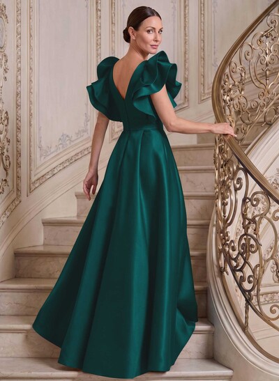 A-Line V-Neck Sleeveless Satin Mother Of The Bride Dresses With Ruffle