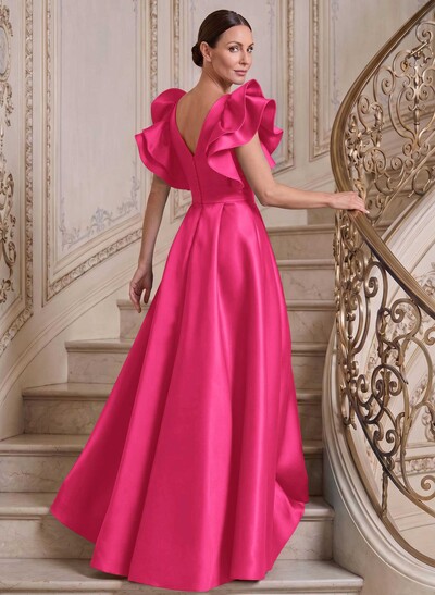 A-Line V-Neck Sleeveless Satin Mother Of The Bride Dresses With Ruffle
