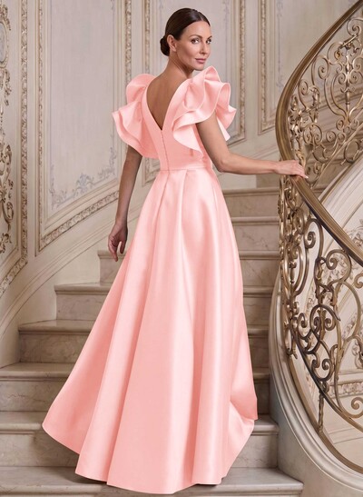 A-Line V-Neck Sleeveless Satin Mother Of The Bride Dresses With Ruffle