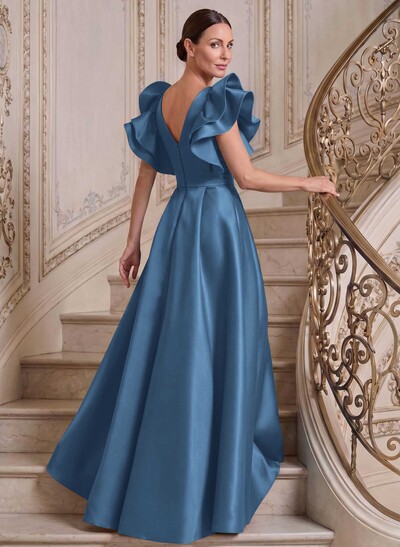A-Line V-Neck Sleeveless Satin Mother Of The Bride Dresses With Ruffle