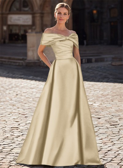 A-Line Off-The-Shoulder Sleeveless Satin Mother Of The Bride Dresses