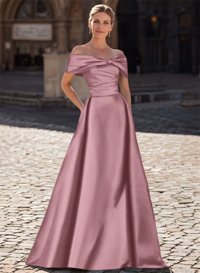 A-Line Off-The-Shoulder Sleeveless Satin Mother Of The Bride Dresses