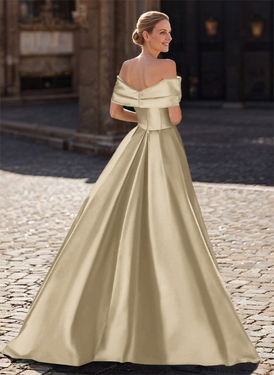 A-Line Off-The-Shoulder Sleeveless Satin Mother Of The Bride Dresses