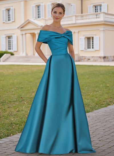 A-Line Off-The-Shoulder Sleeveless Satin Mother Of The Bride Dresses