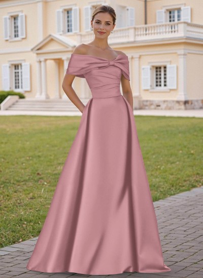 A-Line Off-The-Shoulder Sleeveless Satin Mother Of The Bride Dresses