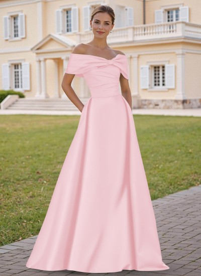 A-Line Off-The-Shoulder Sleeveless Satin Mother Of The Bride Dresses