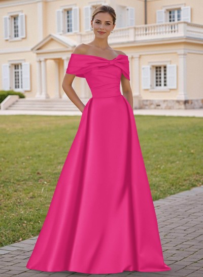 A-Line Off-The-Shoulder Sleeveless Satin Mother Of The Bride Dresses
