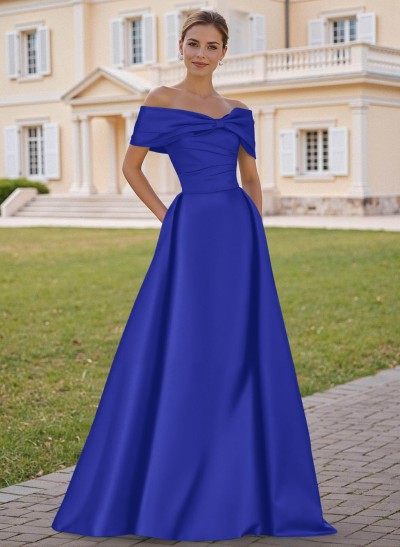 A-Line Off-The-Shoulder Sleeveless Satin Mother Of The Bride Dresses