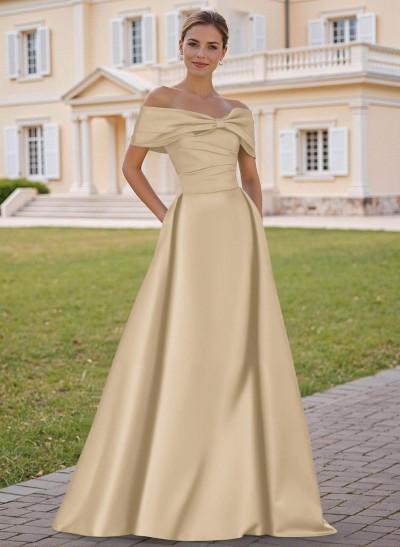 A-Line Off-The-Shoulder Sleeveless Satin Mother Of The Bride Dresses