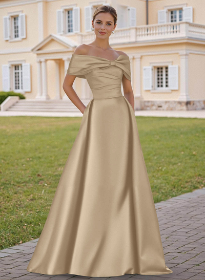 A-Line Off-The-Shoulder Sleeveless Satin Mother Of The Bride Dresses