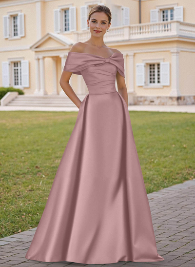 A-Line Off-The-Shoulder Sleeveless Satin Mother Of The Bride Dresses