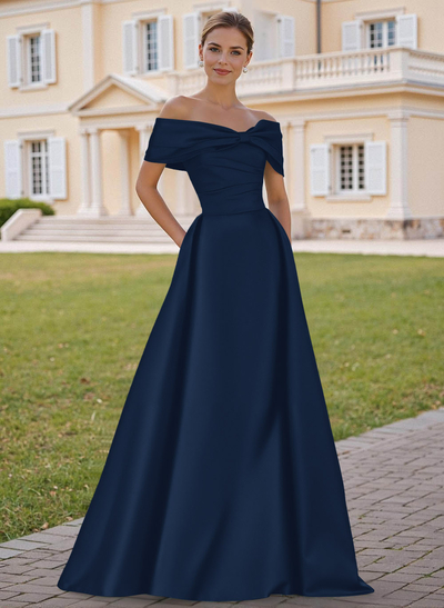 A-Line Off-The-Shoulder Sleeveless Satin Mother Of The Bride Dresses