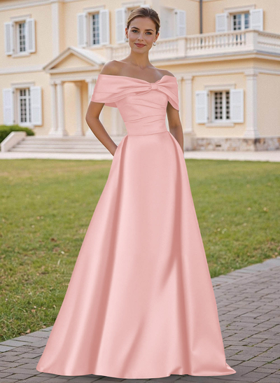 A-Line Off-The-Shoulder Sleeveless Satin Mother Of The Bride Dresses