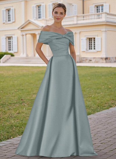 A-Line Off-The-Shoulder Sleeveless Satin Mother Of The Bride Dresses