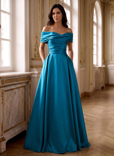 A-Line Off-The-Shoulder Sleeveless Satin Mother Of The Bride Dresses