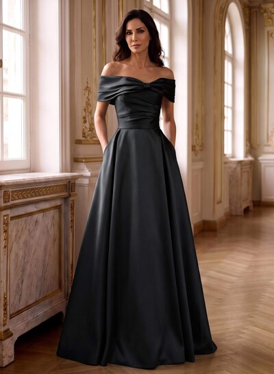 A-Line Off-The-Shoulder Sleeveless Satin Mother Of The Bride Dresses