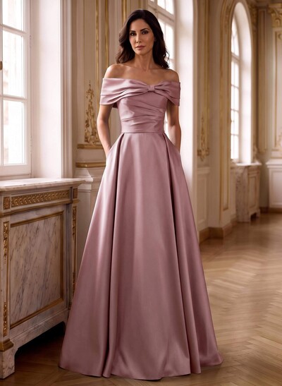 A-Line Off-The-Shoulder Sleeveless Satin Mother Of The Bride Dresses