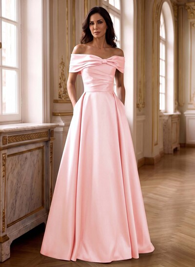 A-Line Off-The-Shoulder Sleeveless Satin Mother Of The Bride Dresses