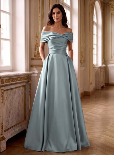 A-Line Off-The-Shoulder Sleeveless Satin Mother Of The Bride Dresses